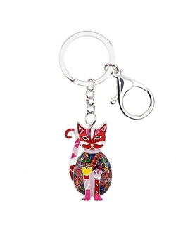 Naislu Enamel Alloy Floral Elegant Kitten Cat Key Chains Keyring Jewelry for Women Ladies Pendant Bag Car Charms Keychain