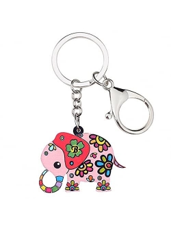 Naislu Acrylic Floral Cartoon Jungle Elephant Key Chain Keychains Rings Cute Animal Jewelry for Women Girls Teens Bag Car