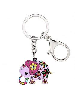 Naislu Acrylic Floral Cartoon Jungle Elephant Key Chain Keychains Rings Cute Animal Jewelry for Women Girls Teens Bag Car