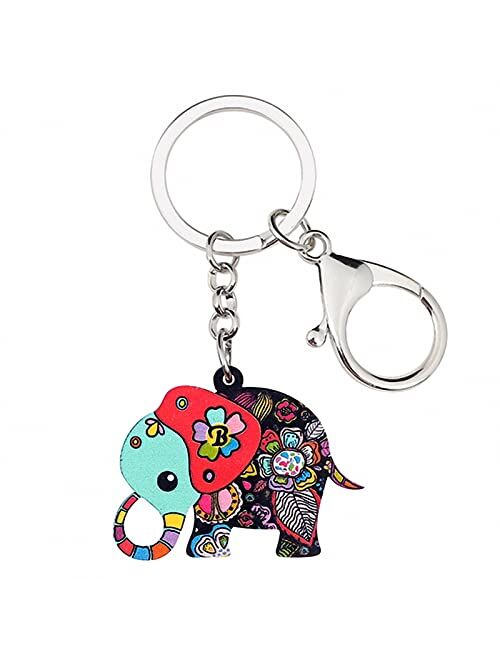 Naislu Acrylic Floral Cartoon Jungle Elephant Key Chain Keychains Rings Cute Animal Jewelry for Women Girls Teens Bag Car