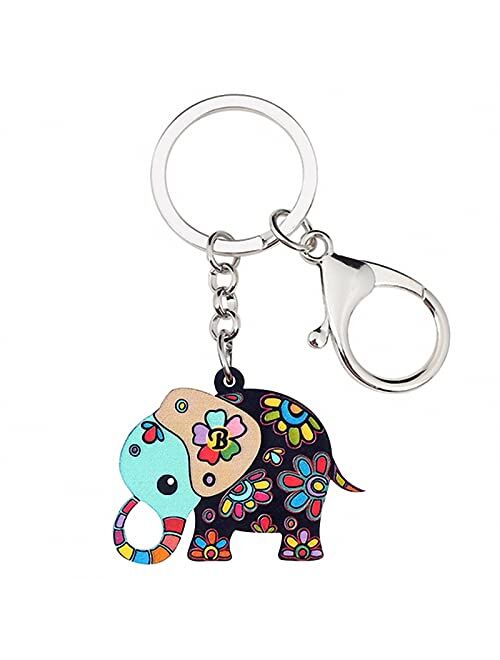 Naislu Acrylic Floral Cartoon Jungle Elephant Key Chain Keychains Rings Cute Animal Jewelry for Women Girls Teens Bag Car