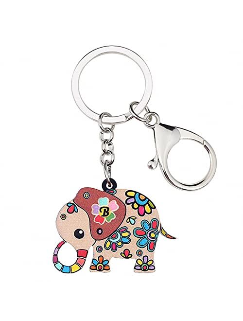 Naislu Acrylic Floral Cartoon Jungle Elephant Key Chain Keychains Rings Cute Animal Jewelry for Women Girls Teens Bag Car