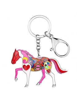 Naislu Enamel Alloy Floral Horse Key Chain Keychains Rings Novelty Animal Jewelry for Women Girls Bag Party Car Gifts Charms