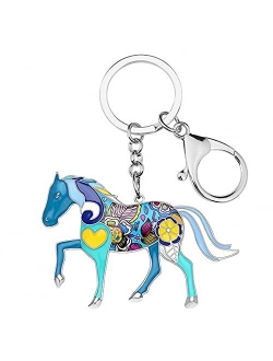 Naislu Enamel Alloy Floral Horse Key Chain Keychains Rings Novelty Animal Jewelry for Women Girls Bag Party Car Gifts Charms