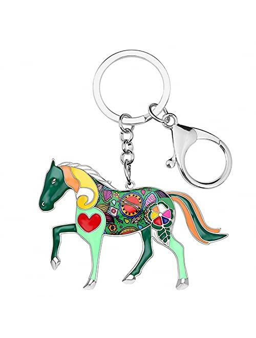 Naislu Enamel Alloy Floral Horse Key Chain Keychains Rings Novelty Animal Jewelry for Women Girls Bag Party Car Gifts Charms