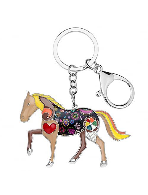 Naislu Enamel Alloy Floral Horse Key Chain Keychains Rings Novelty Animal Jewelry for Women Girls Bag Party Car Gifts Charms