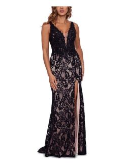 V-Neck Lace Gown