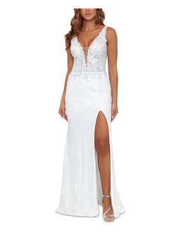 V-Neck Lace Gown