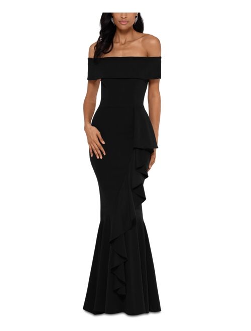 Betsy & Adam Petite Off-The-Shoulder Mermaid Gown