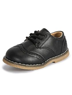 Kannior Boys Girls Oxford PU Leather Shoes Little Kid Wedding Dress Shoes Toddler Lace Up Non-Slip Texture Sole Loafer Flats Classic School Uniform Walking Shoes