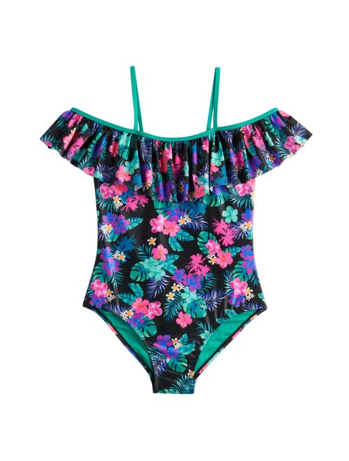 Girls 7-18 1/2 Plus SO® Floral Off-Shoulder One Piece Swimsuit