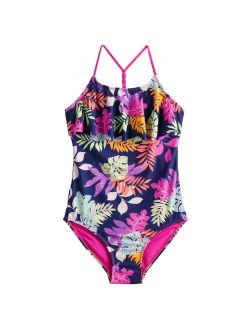 Girls 7-16 SO® Floral Flounce One Piece Swimsuit