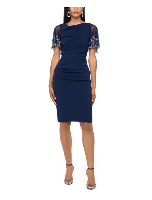 Betsy & Adam Mesh-Sleeve Sheath Dress