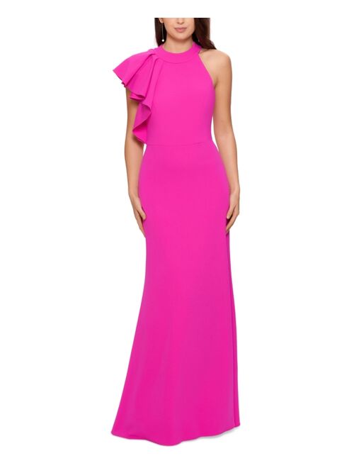 Betsy & Adam One-Shoulder Halter Gown