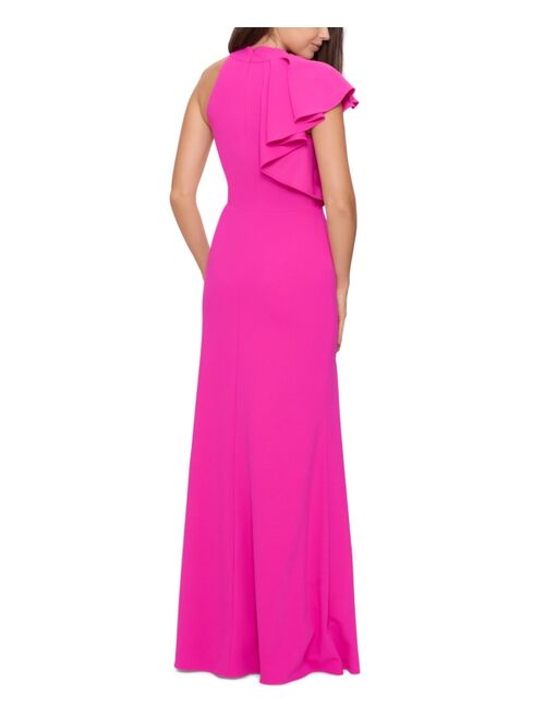 Betsy & Adam One-Shoulder Halter Gown