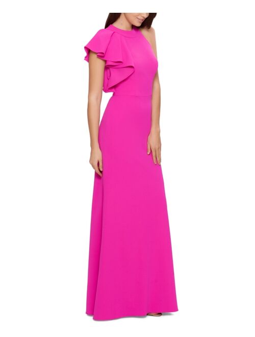 Betsy & Adam One-Shoulder Halter Gown