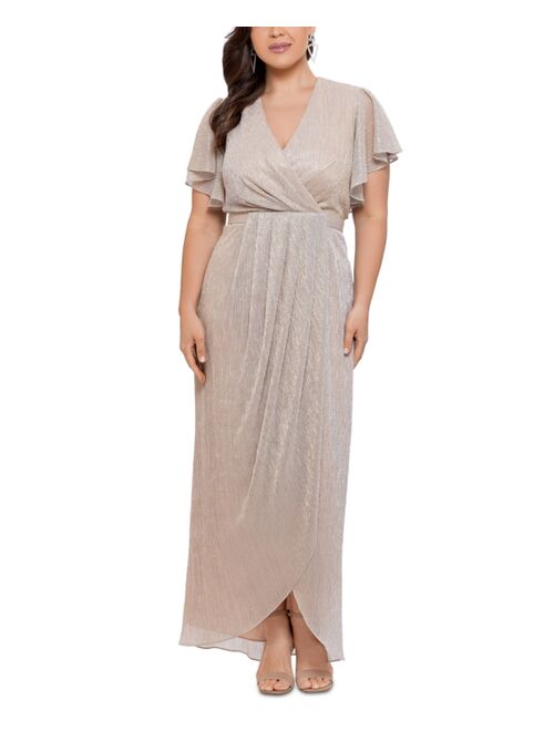 Betsy & Adam Plus Size Metallic Gown