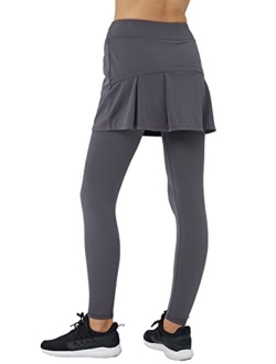 HonourSex Fleece Lined Leggings with Skirt Tennis Skirts with Long Leggings Attached Hiking Skirt with Leggings