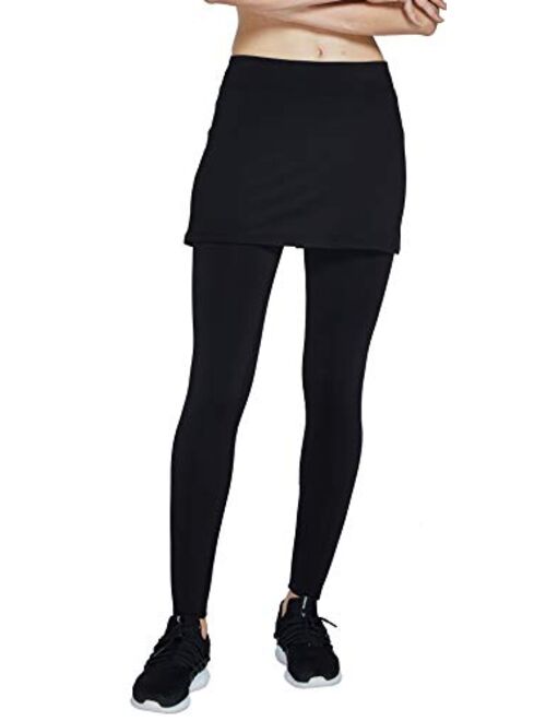 HonourSex Fleece Lined Leggings with Skirt Tennis Skirts with Long Leggings Attached Hiking Skirt with Leggings