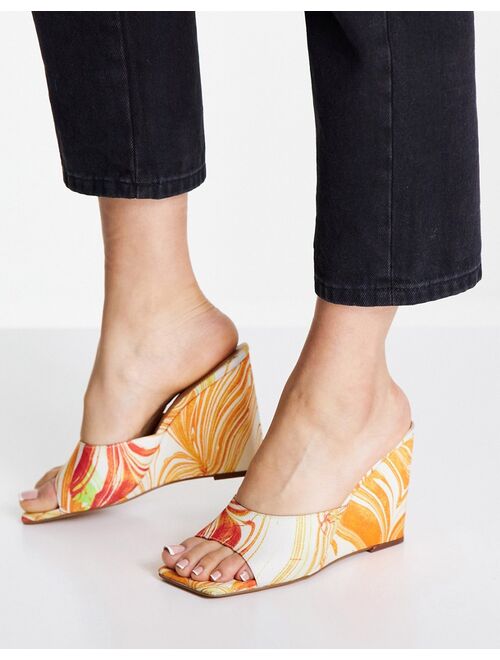 Topshop Rhyme wedge mule in orange marble For Women