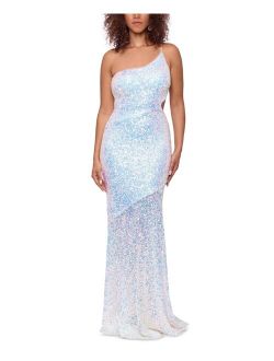 Sequinned One-Shoulder Cutout Gown