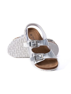 Seranoma JR Castaway Slide Sandals for Kids - Comfortable Slip On Cork Footbed Sandals Adjustable Buckles - Girls Slip-Resistant Platform Summer Flat Sandals for Beach, H