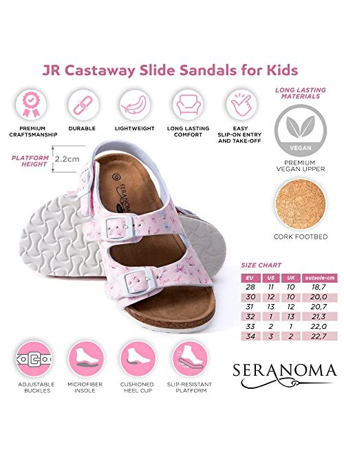 Seranoma JR Castaway Slide Sandals for Kids - Comfortable Slip On Cork Footbed Sandals Adjustable Buckles - Girls Slip-Resistant Platform Summer Flat Sandals for Beach, H