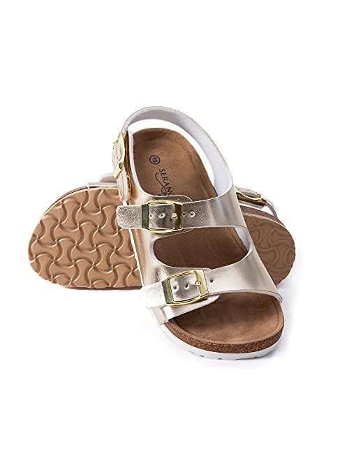 Seranoma JR Castaway Slide Sandals for Kids - Comfortable Slip On Cork Footbed Sandals Adjustable Buckles - Girls Slip-Resistant Platform Summer Flat Sandals for Beach, H