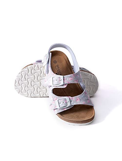 Seranoma JR Castaway Slide Sandals for Kids - Comfortable Slip On Cork Footbed Sandals Adjustable Buckles - Girls Slip-Resistant Platform Summer Flat Sandals for Beach, H