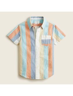Boys' short-sleeve linen-cotton shirt in rainbow stripe