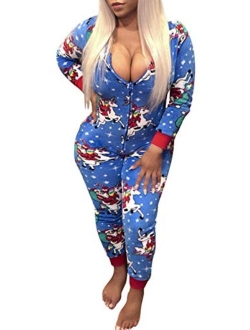 Onancehim Women's Family Ugly One Piece Christmas Pajamas, Adult Funny Print Onesie Sleepwear Jumpsuit Rompers