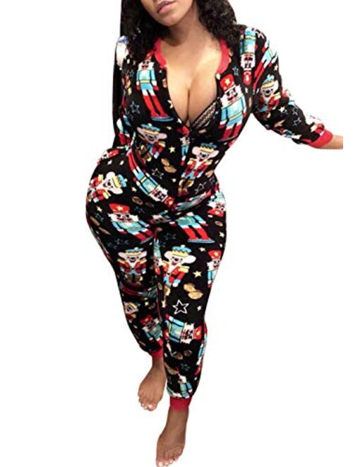 Onancehim Women's Family Ugly One Piece Christmas Pajamas, Adult Funny Print Onesie Sleepwear Jumpsuit Rompers