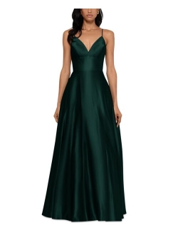 Satin V-Neck Ball Gown