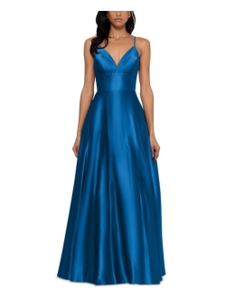 Satin V-Neck Ball Gown