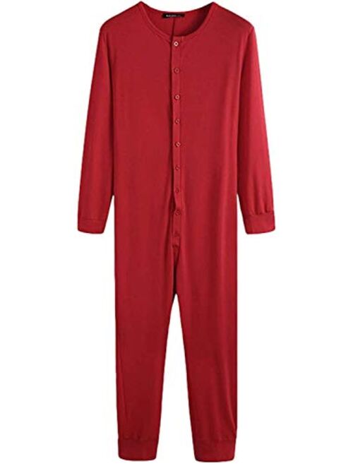 WSSCKT Men's Long Sleeve Union Suits Underwear Onesies for Men