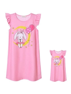 Perfashion Unicorn/Mermaid Nightgowns Matching Girls&Dolls Summer Flutter Sleeve Pajamas