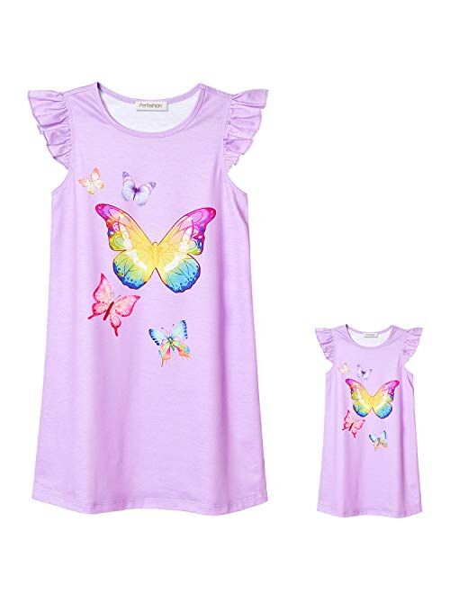 Perfashion Unicorn/Mermaid Nightgowns Matching Girls&Dolls Summer Flutter Sleeve Pajamas