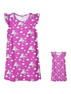 Matching Girls&Doll Nightgowns Pajamas Princess Sleepwear Flutter Sleeve Night Dresses