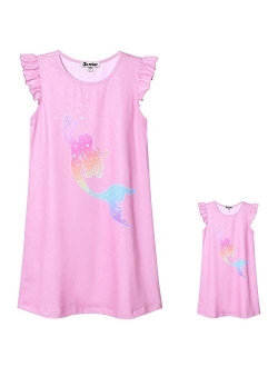 Matching Girls&Doll Nightgowns Pajamas Princess Sleepwear Flutter Sleeve Night Dresses