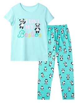 Jashe Panda Pajamas for Girls Size 2T-16 Toddler Little Kids Short Sleeve & Pants Clothes Set PJ Pal Sleepwear