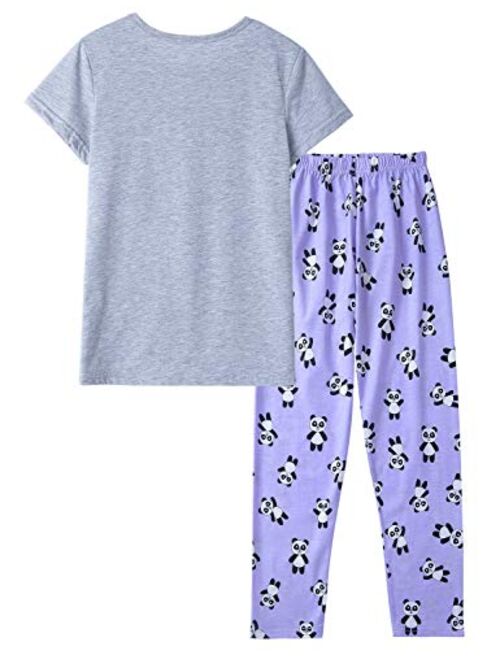 Jashe Panda Pajamas for Girls Size 2T-16 Toddler Little Kids Short Sleeve & Pants Clothes Set PJ Pal Sleepwear