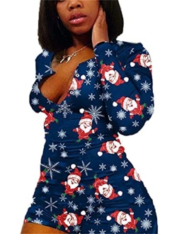 zhangqing Women 's V-Neck Bodysuit Jumpsuits Print Short Onesies Stretch Long Sleeve Pajama Romper