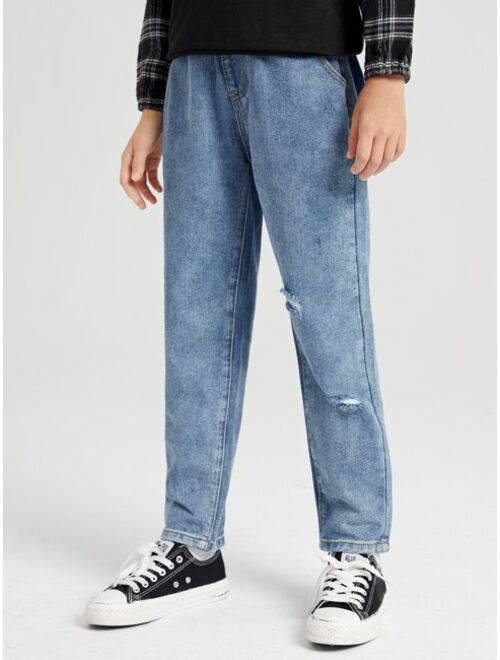 SHEIN Boys Ripped Straight Leg Jeans