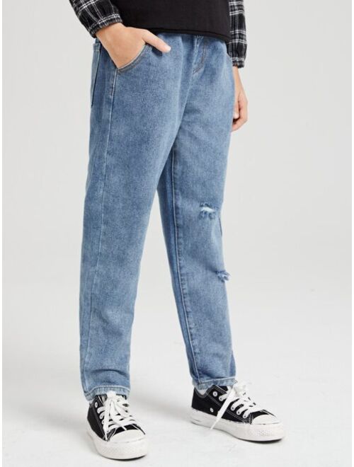 SHEIN Boys Ripped Straight Leg Jeans