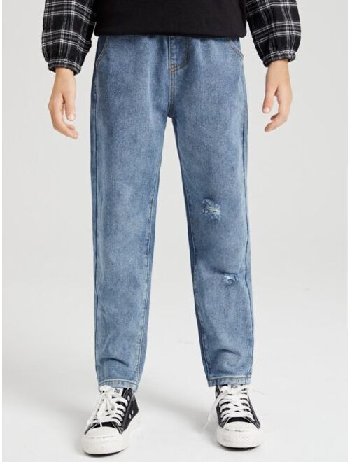 SHEIN Boys Ripped Straight Leg Jeans