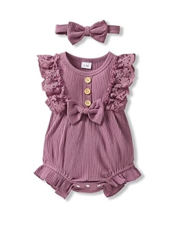 SANMIO Baby Girl Romper Clothes Newborn Girls Lace Ruff Jumpsuit for 0-18 Months Girl Outfits Infant Baby Girl Clothe Set