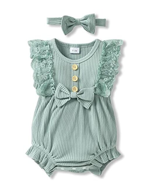 SANMIO Baby Girl Romper Clothes Newborn Girls Lace Ruff Jumpsuit for 0-18 Months Girl Outfits Infant Baby Girl Clothe Set