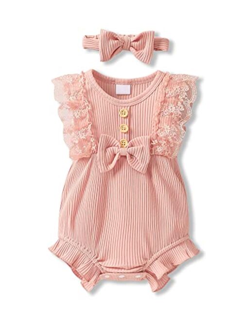 SANMIO Baby Girl Romper Clothes Newborn Girls Lace Ruff Jumpsuit for 0-18 Months Girl Outfits Infant Baby Girl Clothe Set