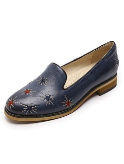 Mona flying Women's Leather Penny Loafers Slip On Flats Office Ladies Casual Shoes