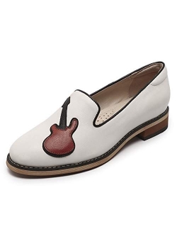 Mona flying Women's Leather Penny Loafers Slip On Flats Office Ladies Casual Shoes